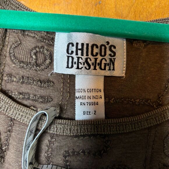chicos women's vintage embroider tanktop brown size 2 Y2K 100% cotton - Picture 5 of 5